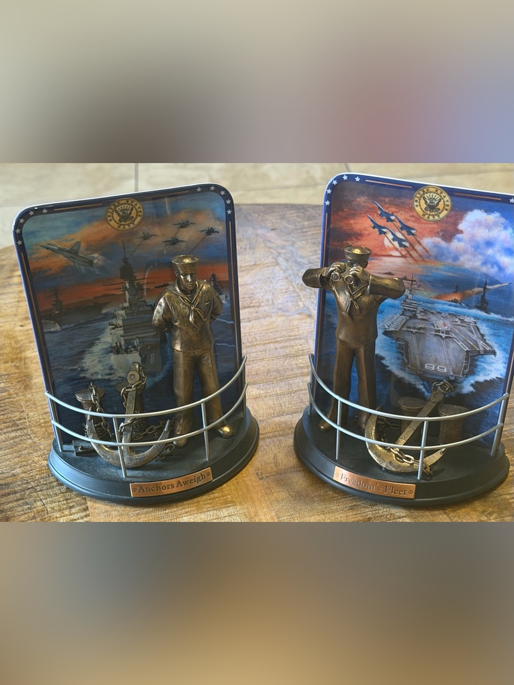 2001 Bradford Exchange Guardians Of The Sea  Bronze Statues US Navy Set Of 2